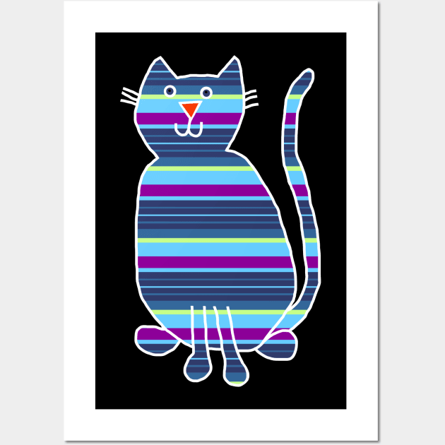 Cat Stripes Blue Wall Art by ellenhenryart